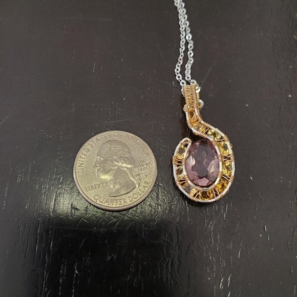 "Ametrine Wish" Handmade Amethyst and Citrine Sterling Silver Necklace - Picture 4 of 5